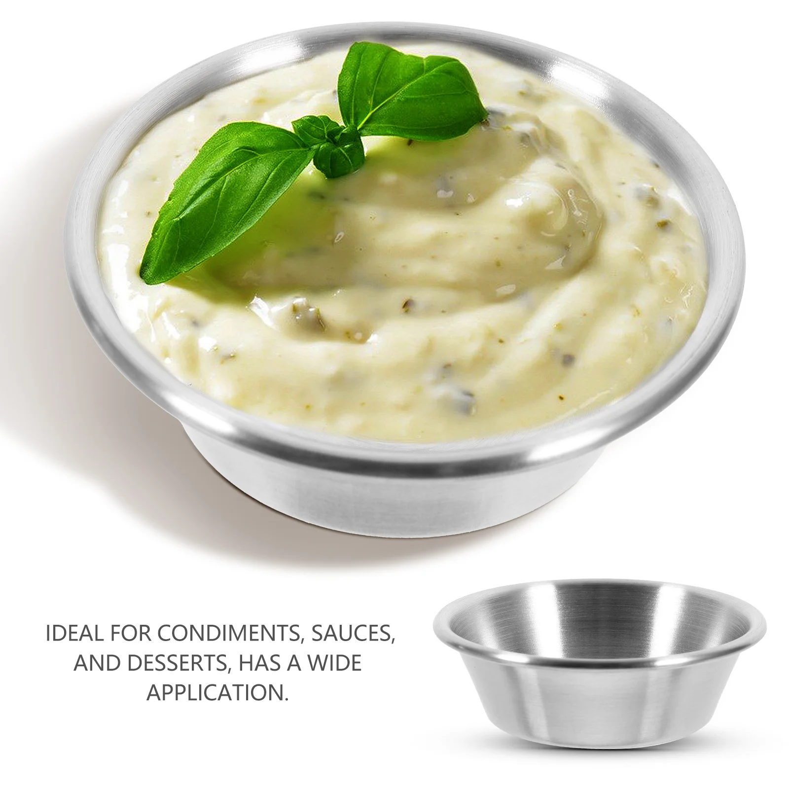 

2pcs Stainless Steel Condiment Containers 7Cm Small Sauce Bowls For Salad Dressing Dipping Sauces Mustard Vinegar Salt Sugar