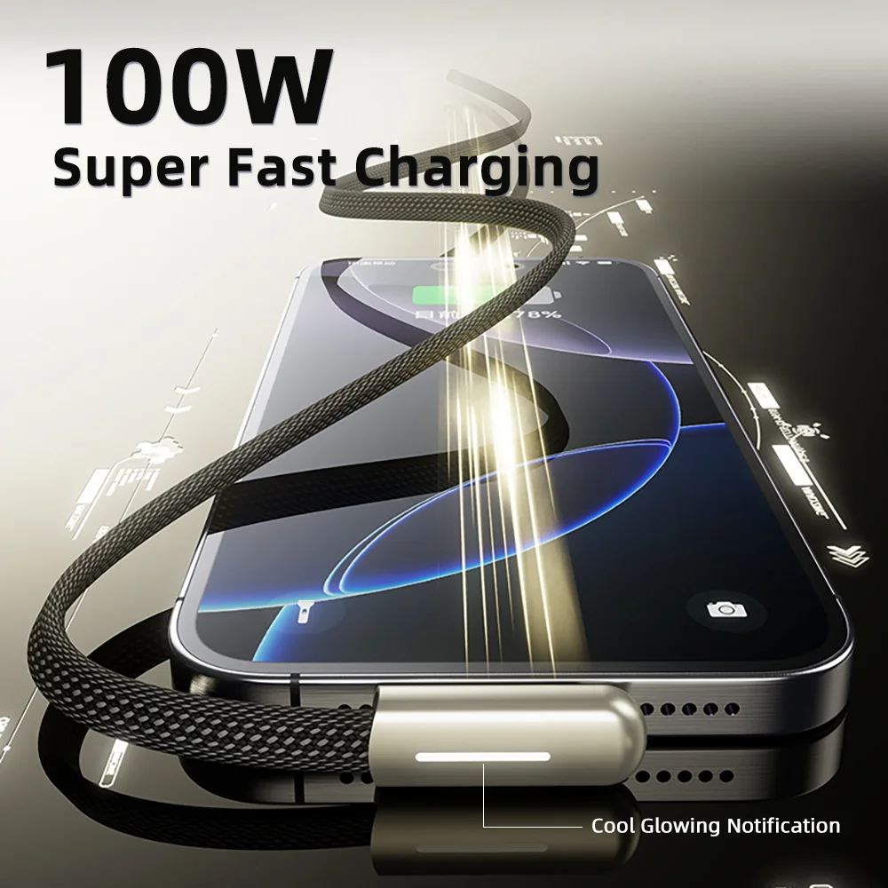 100 واط USB نوع C إلى C شحن سريع كابل بيانات الكوع PD PPS الحبل كابل آيفون 17 16 15 سامسونج غالاكسي S25 شاومي 17 OnePlus