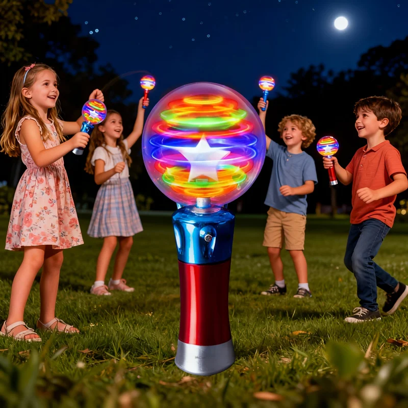 This LED rotating magic flashlight features a rotating function and is made of durable plastic. Suitable weddings, proms,