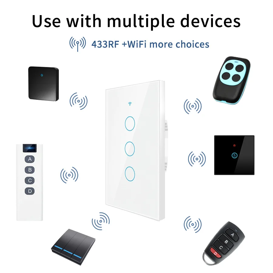 Kompatibel mit Tuya APP US WiFi Smart Wandschalter RF433 1/2/3/4-fach Ohne Neutralleiter LED-Lichtschalter Smart Home Alexa Google Home – Detail 7