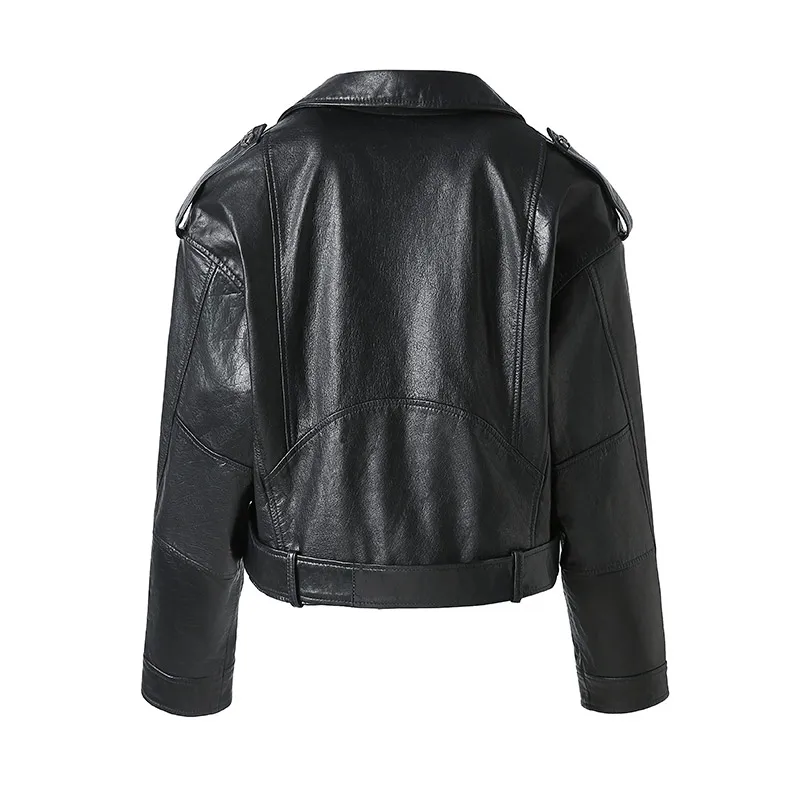 Jaquetas de couro 2025 outono manga longa lapela outerwear casual rua casaco de couro nicho designer jaquetas de couro real com blet
