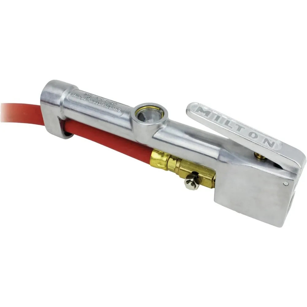 Inflador de neumáticos de camiones de alta resistencia con manómetro, manguera de 5 pies y portabrocas de aire de doble bloqueo, fabricado en EE. UU., compatible con OSHA