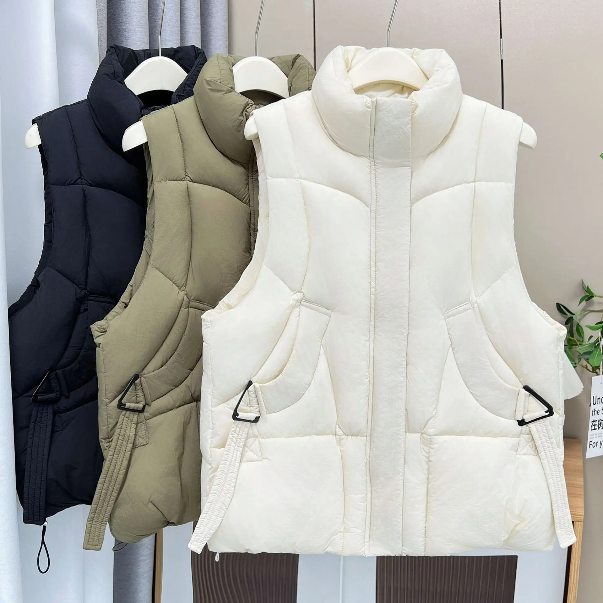 Plus Size Women Parka Winter Loose Medium Long Simple Casual Stand Collar cotton-padded Sleeveless Vest Warm Waistcoat 8233