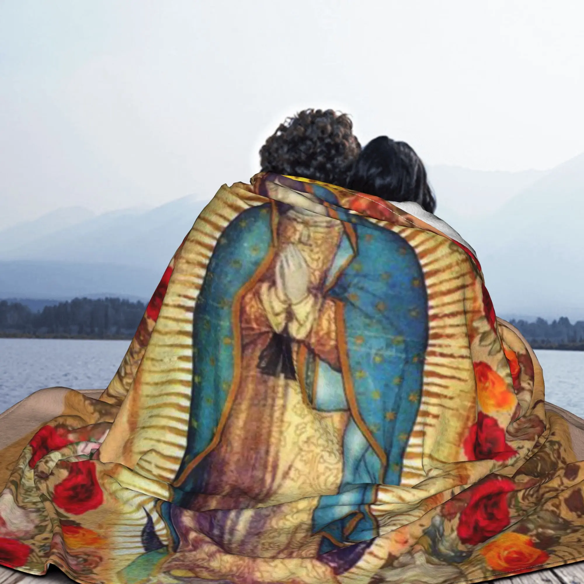 Manta de franela de la Virgen María de Guadalupe, católica, mexicana, para cama doble