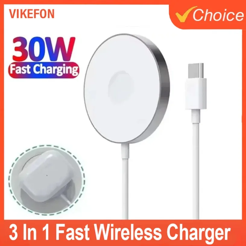 

Держатель для быстрого беспроводного зарядного устройства 3 в 1 для iPhone 16 15 14 13 12 Apple Watch 9/8/7, магнитная зарядная станция для Airpods Pro IWatch