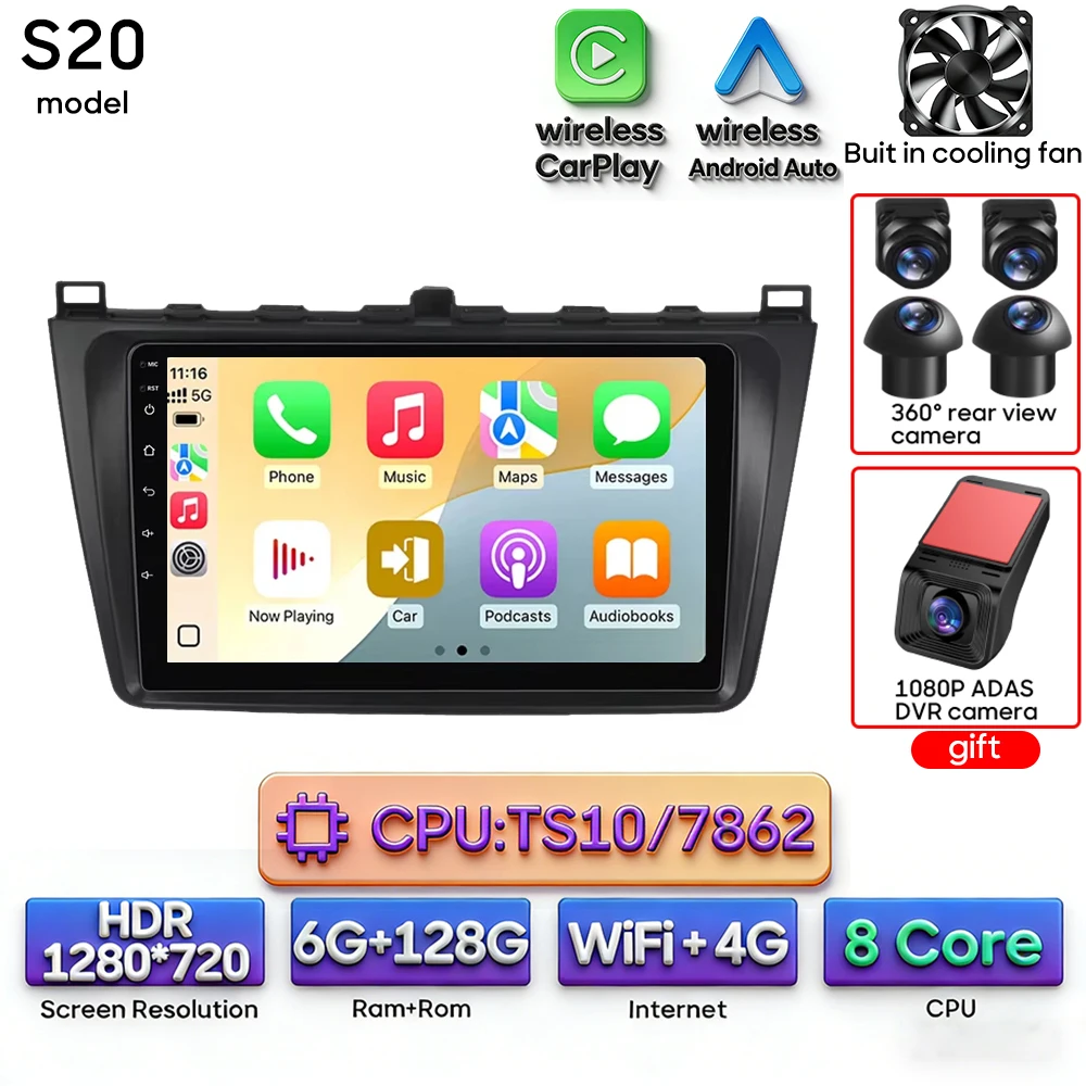 Android 16 voor Mazda 6 Rui GH 2008 - 2015 Auto Multimedia Speler Draadloze Carplay Autoradio Stereo Video Wifi Navigatie GPS BT