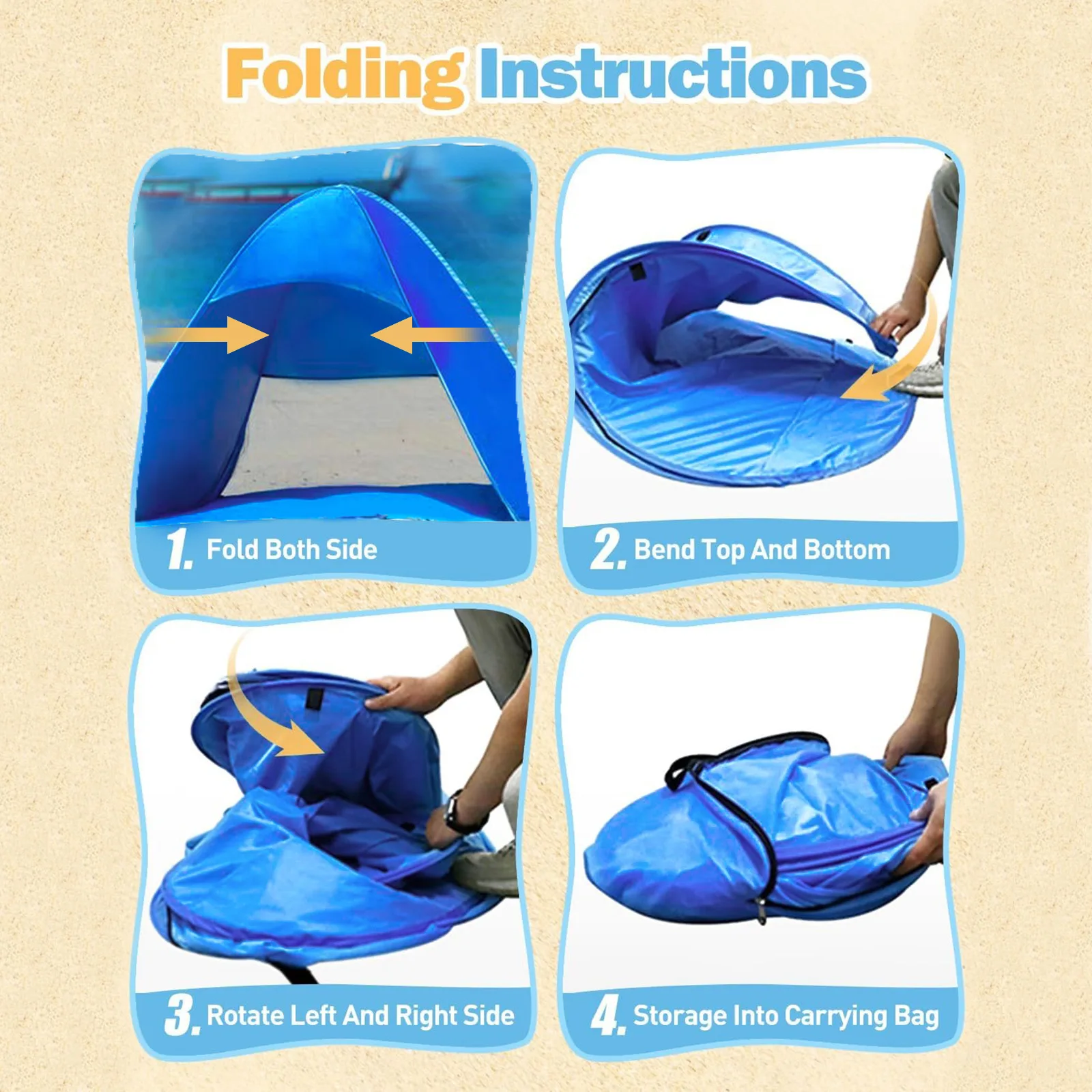 Outdoor Summer Beach Tent Pop-Up PVC Oxford Single Layer with Quick Open Sunshade