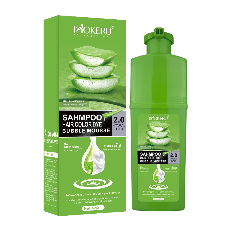 Mokeru Natural Aloe Vera Bubble Hair Dye Black Shampoo Long Lasting Permanent Hair Color Shampoo for Women Men