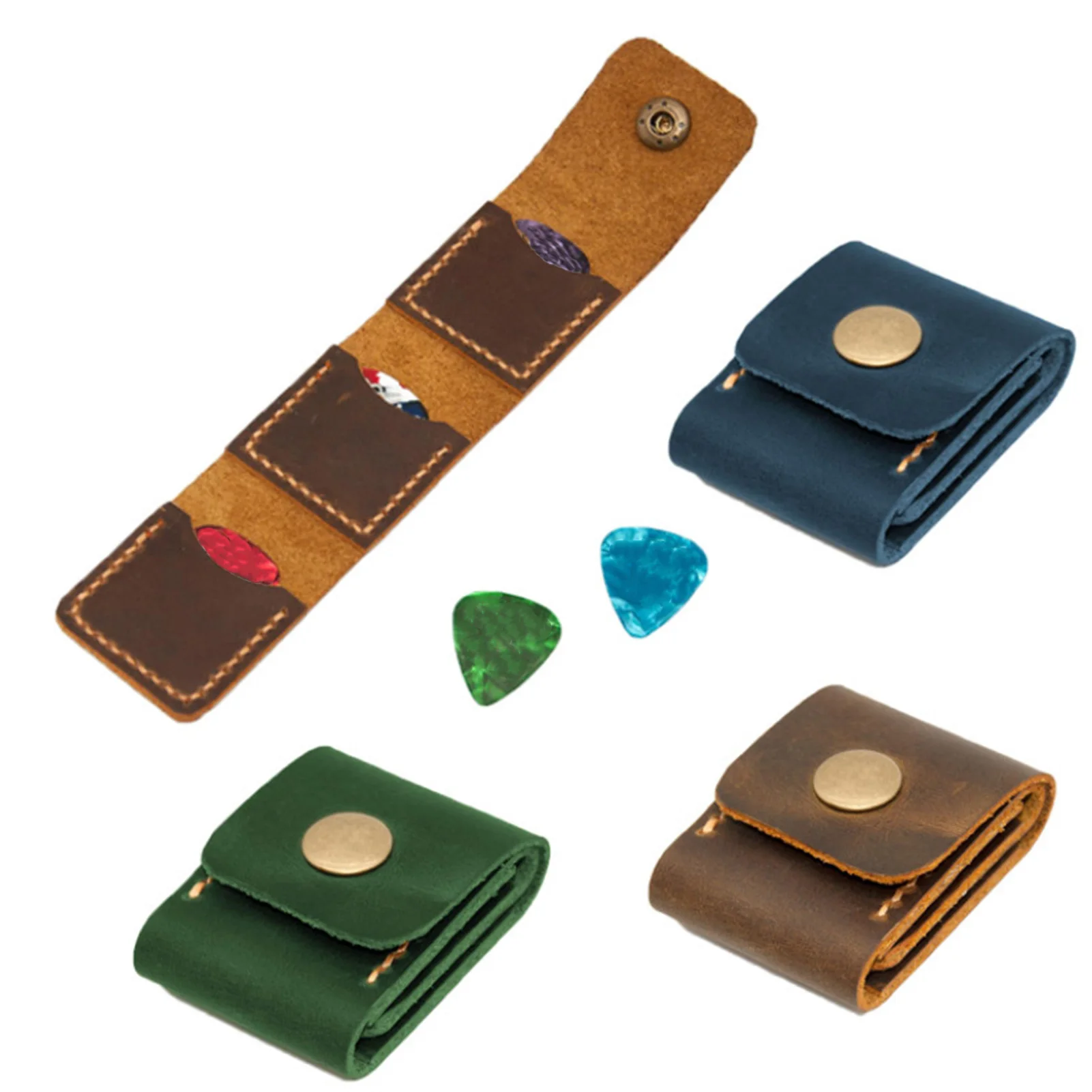 Guitar Pick Case 3 Slots Pick Holder Bag Faux Leather Guitar Pick Storage Pouch with Snap Closure for Guitar Lovers Accessories
