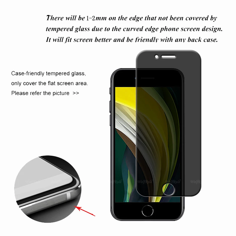 4Pcs For iPhone SE 2020 Glass iPhone SE 2020 Tempered Glass Phone Protective 9H Privacy Anti-Spy Screen Protector iPhone SE 2020