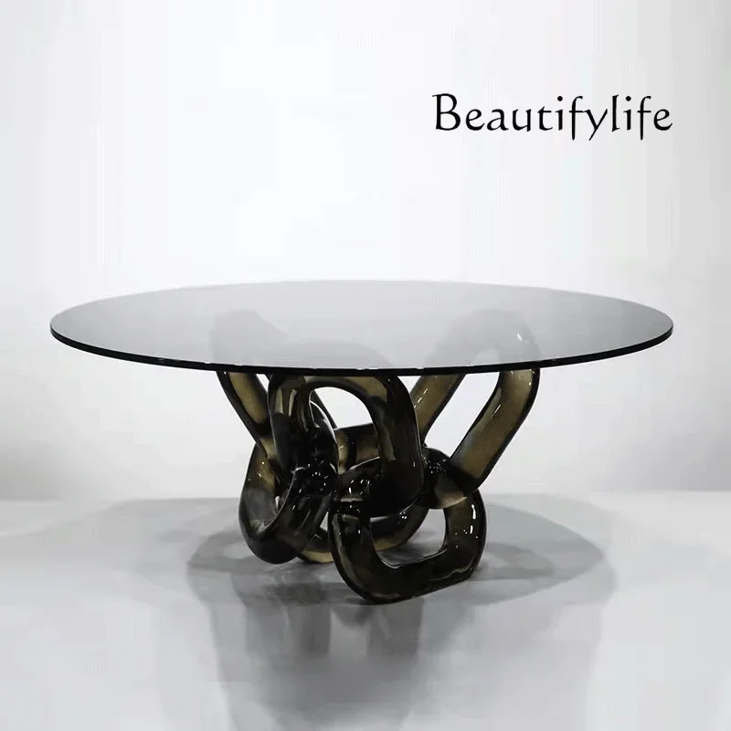 

Современный прозрачный круглый журнальный столик N40 из смолы, журнальный столик для виллы, журнальный столик из закаленного стекла.