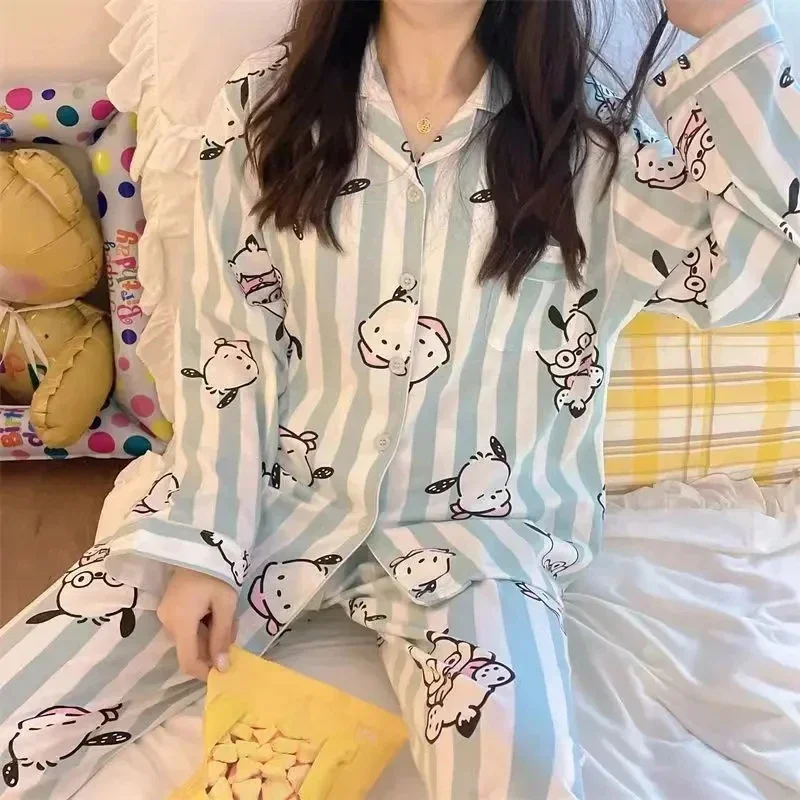 New Sanrio Hello Kitty Pajama Set Cinnamoroll My Melody Kuromi Ladies Pyjamas Sweet Casual Homewear Spring Autumn Girl Clothing