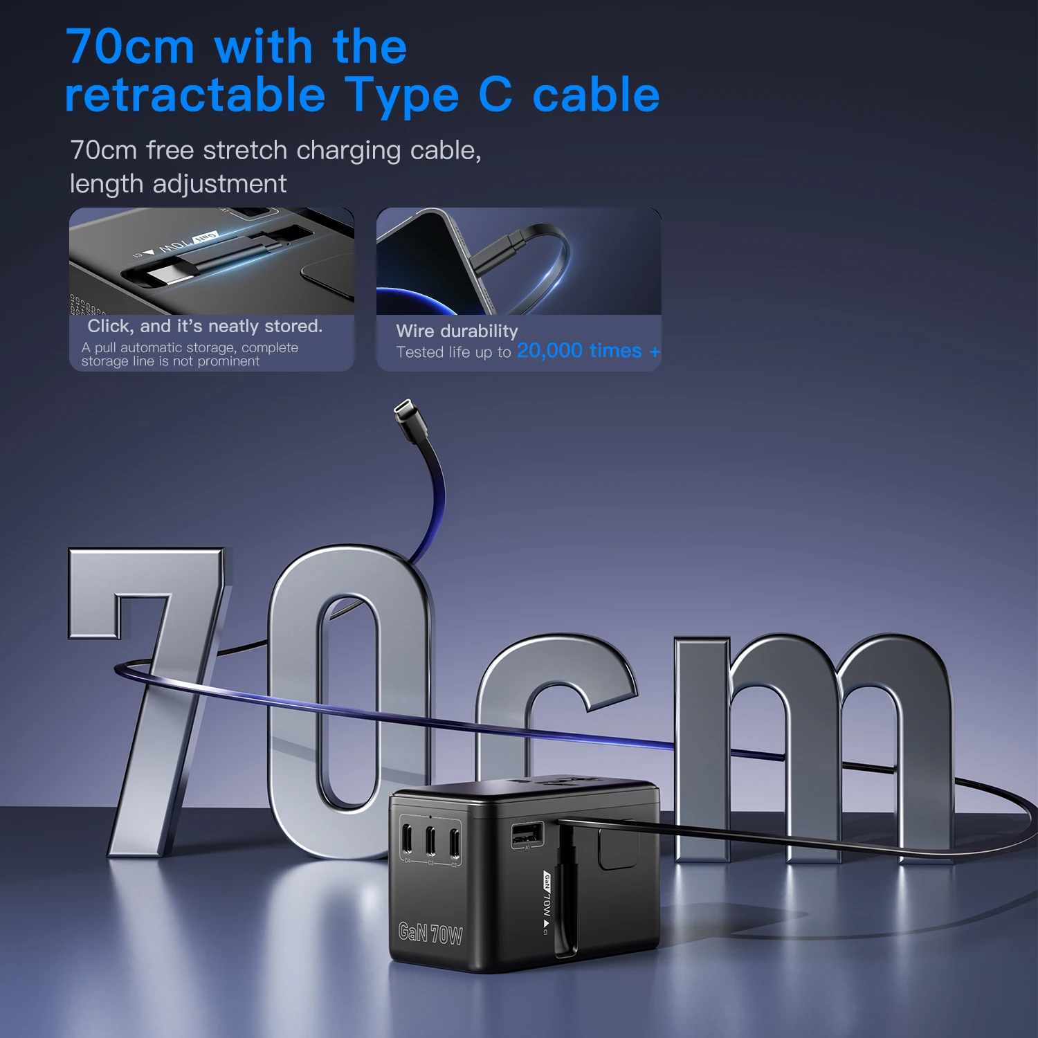 FC&EC PD70W GAN Universal Fast Charger Travel Adapter Converter - World Wide Compatible with USB & Type-C Ports