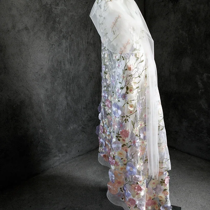 Suspended Flower Hollow Embroidery Mesh Fabric Three Dimensional Color Dress Wedding Gift Clothing Home Decoration Design Fabric