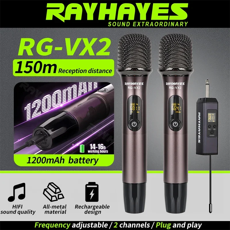 

RAYHAYES RG-VX2 UHF wireless microphone Frequency adjustable and rechargeable Signal reception distance of 100 meters