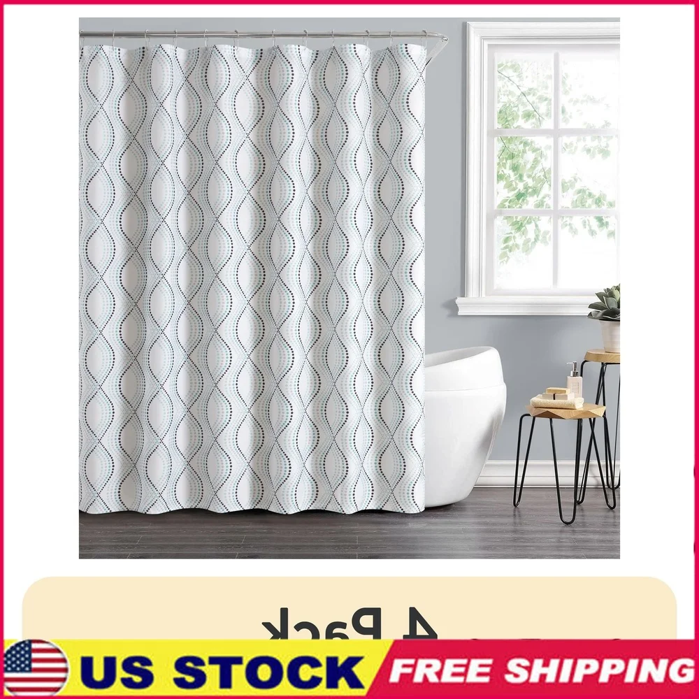 

14pc Fabric Shower Curtain Set with Hooks and Embossed Liner Blue Dot Design Machine Washable 72x72 Inches Bathroom Upgrade