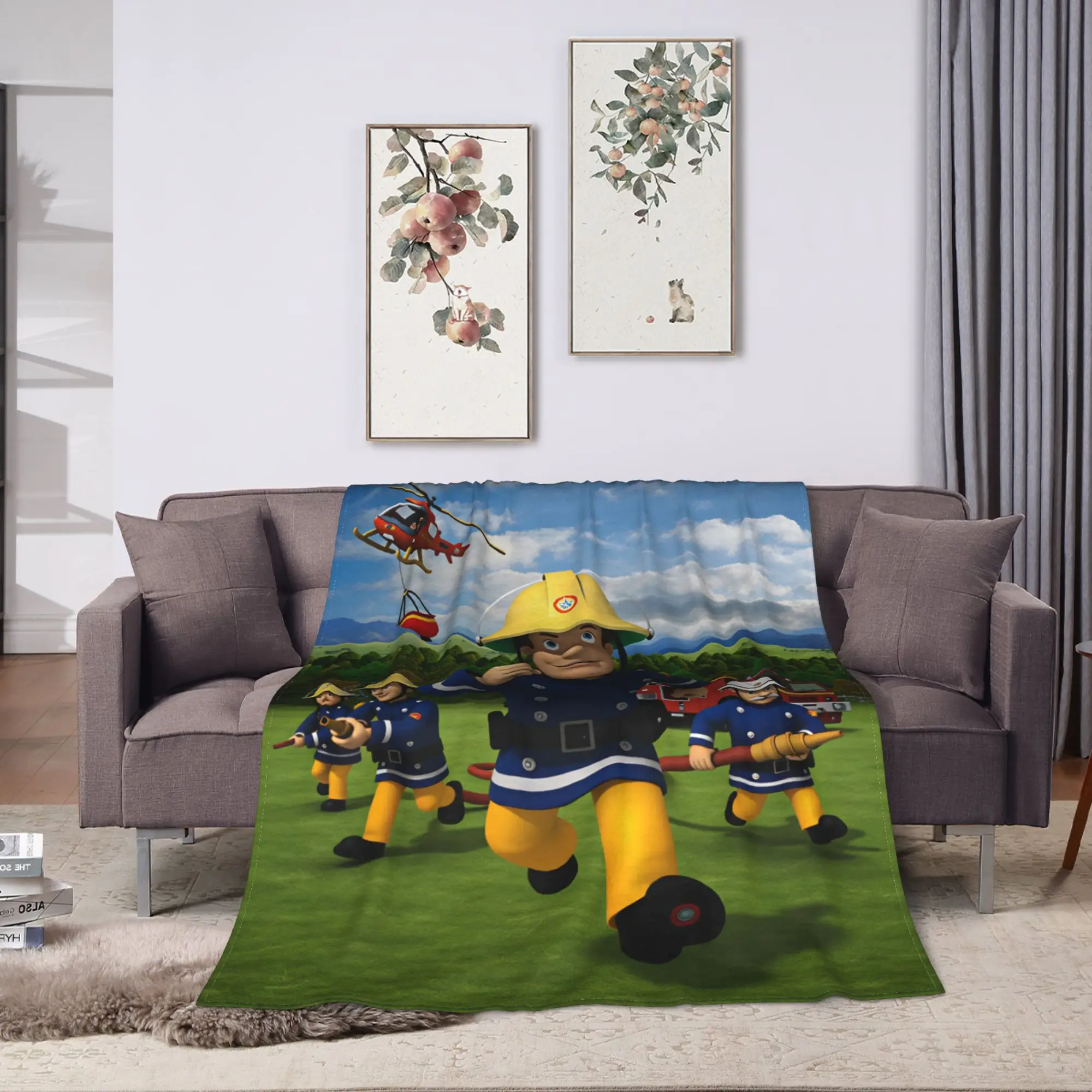 Fireman Sam Blanket Firefighter Printed Soft Print Plush Throw Blanket For Outdoor Travel Flannel Bedspread Bed Cover