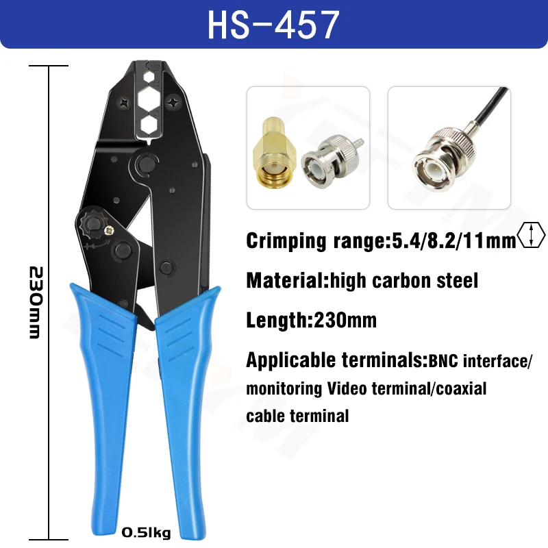 Krimptang Klemgereedschap Cap/coaxkabelterminals Kit 230 mm HS-40J Multifunctioneel YEFYM Koolstofstaal Multifunctioneel