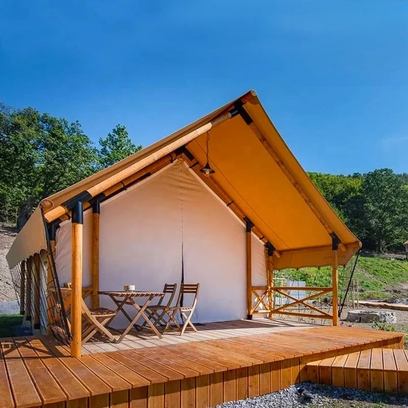 Outdoor Tourist Project Luxury Waterproof Log Cabin Safari Tent Camping  With Bathroom