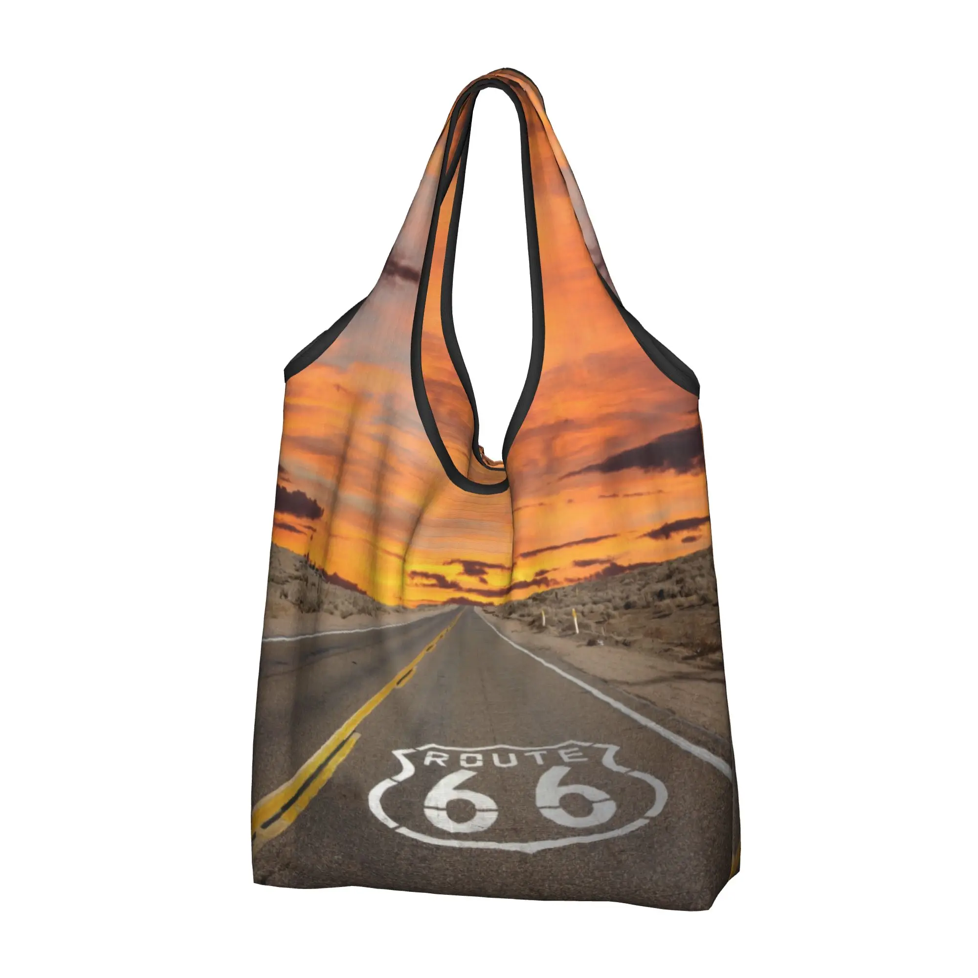 Route 66 Grocery Shopping Tote Bags Women Fashion USA Highways Shoulder Shopper Bags Big Capacity Handbag