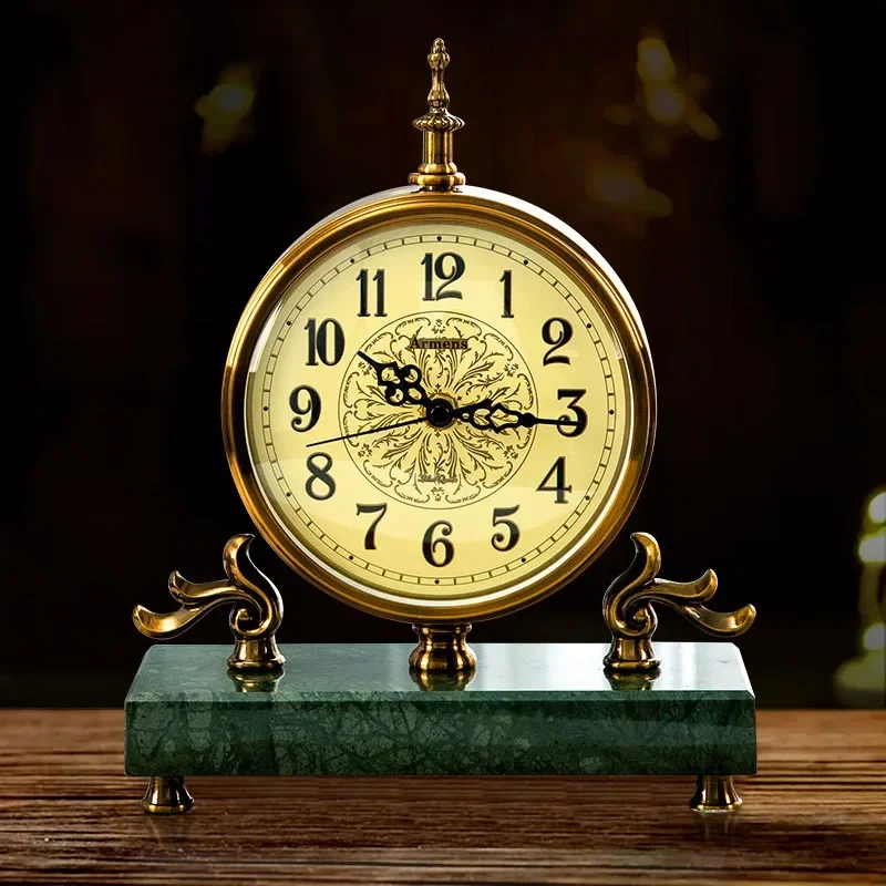European Style Retro Table Clock Marble Light Luxury American Table Clock Modern Fashion Home Deco Relogio De Mesa YS40CC