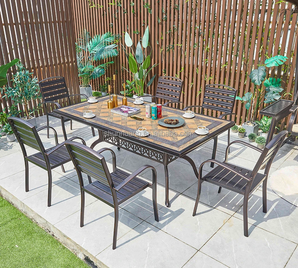 Penjualan terlaris bistro cast aluminium makan set outdoor cast meja aluminium dengan 6 kursi