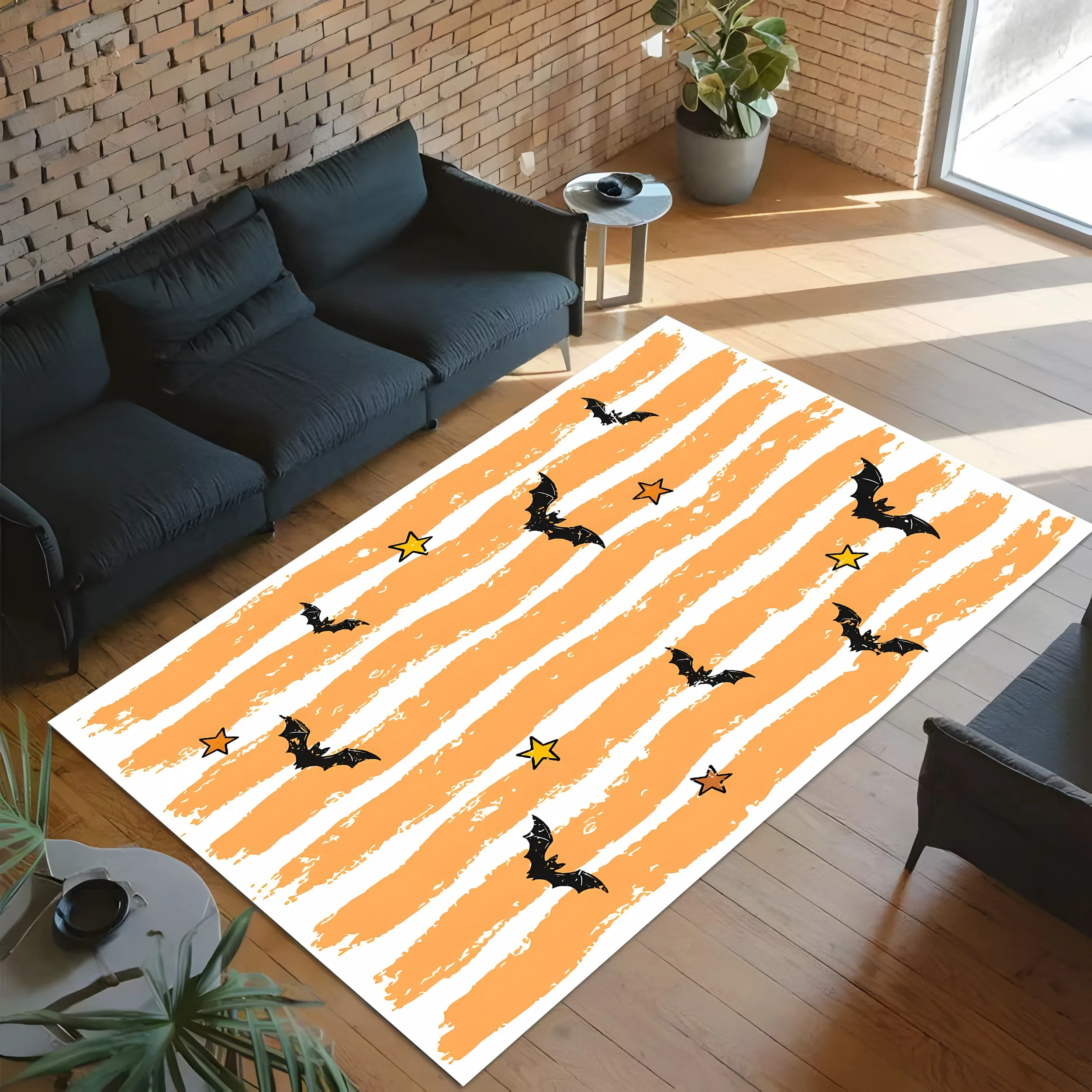 Velvet Pumpkin Ghost Wizard Hat Fun Halloween 2D Rug for Living Room, Bedroom and Party, Warm