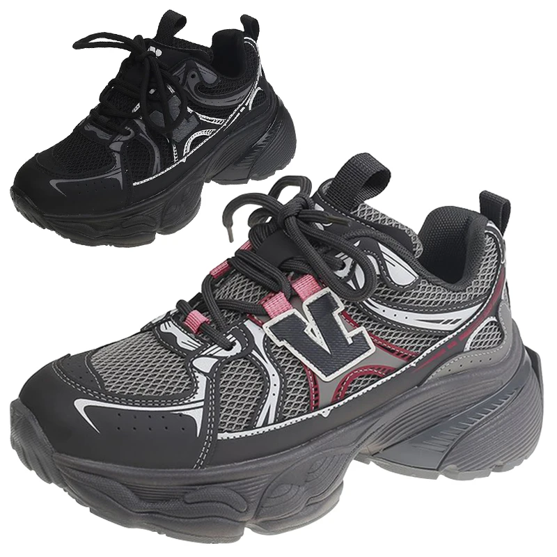 

Новые серебряные туфли для папы на толстой подошве для женщин, винтажная универсальная дышащая и повседневная спортивная обувь для женщин, повседневные кроссовки