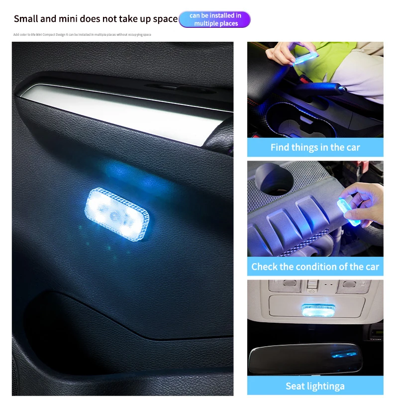 LED Touch Light Mini Wireless Car Interior Lighting Auto Roof Ceiling Reading Lamp for Door Foot Trunk Storage Box USB Car Light