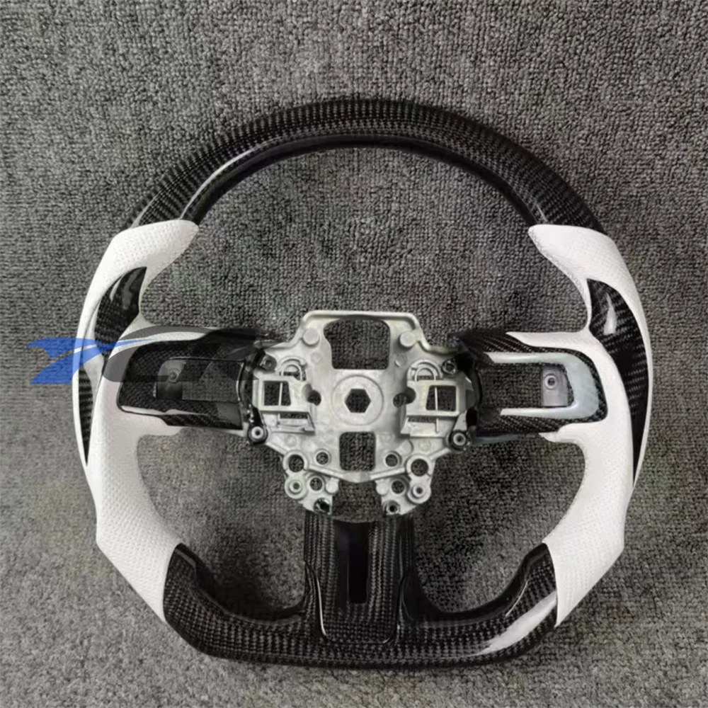 

Customized Carbon Fiber White Perforated Leather Steering Wheel For 2018 2019 2020 Ford Mustang car accessories