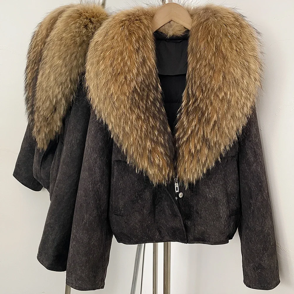 OFTBUY Großer Natürlicher Pelzkragen Dicke Vintage-Jacke Damen Entendaunen-Parka mit Pelz für Frauen Kurze Lose Daunenjacke – Detail 8