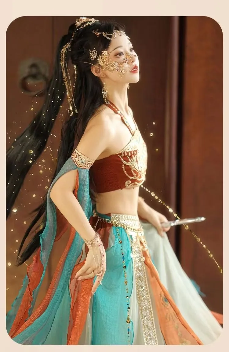 Dunhuang Feitian ropa de princesa occidental Hanfu, fotografía exótica, foto, disfraz de baile de estilo chino, ropa China para mujer