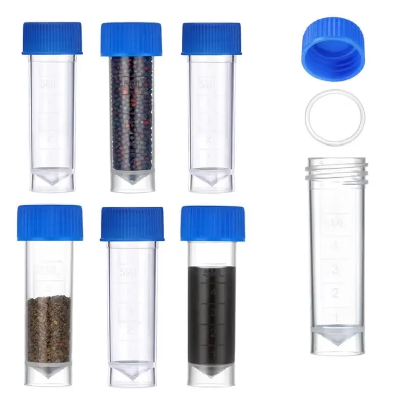 1-10ml Plastic Test Tubes Vials Sample Container Powder Craft Screw Cap Bottles for Office School Chemistry Supplies 30~100Pcs