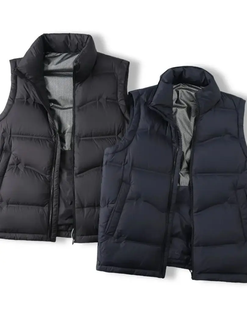

Thiened Du down Vest Men's Faion Stand Collar High Fluffy 90 Du Feather Warmth Polyester Fiber Youth Casual Sle