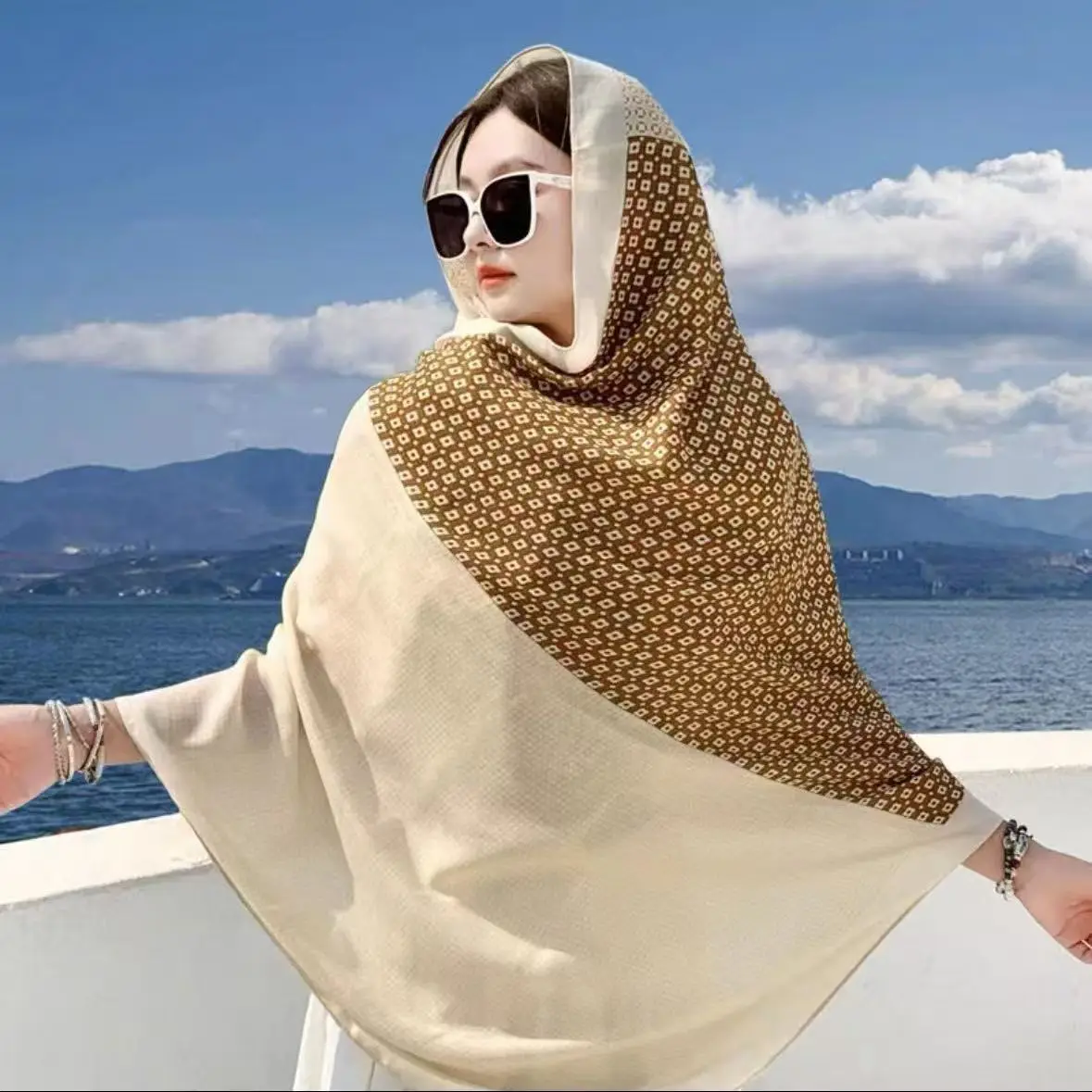 

Women's New Cotton Linen Scarf Bohemian Style Oversizd Sunscreen Gauze Spend Vacation By Sea Print Shawl Four Seasons Warm Scarf