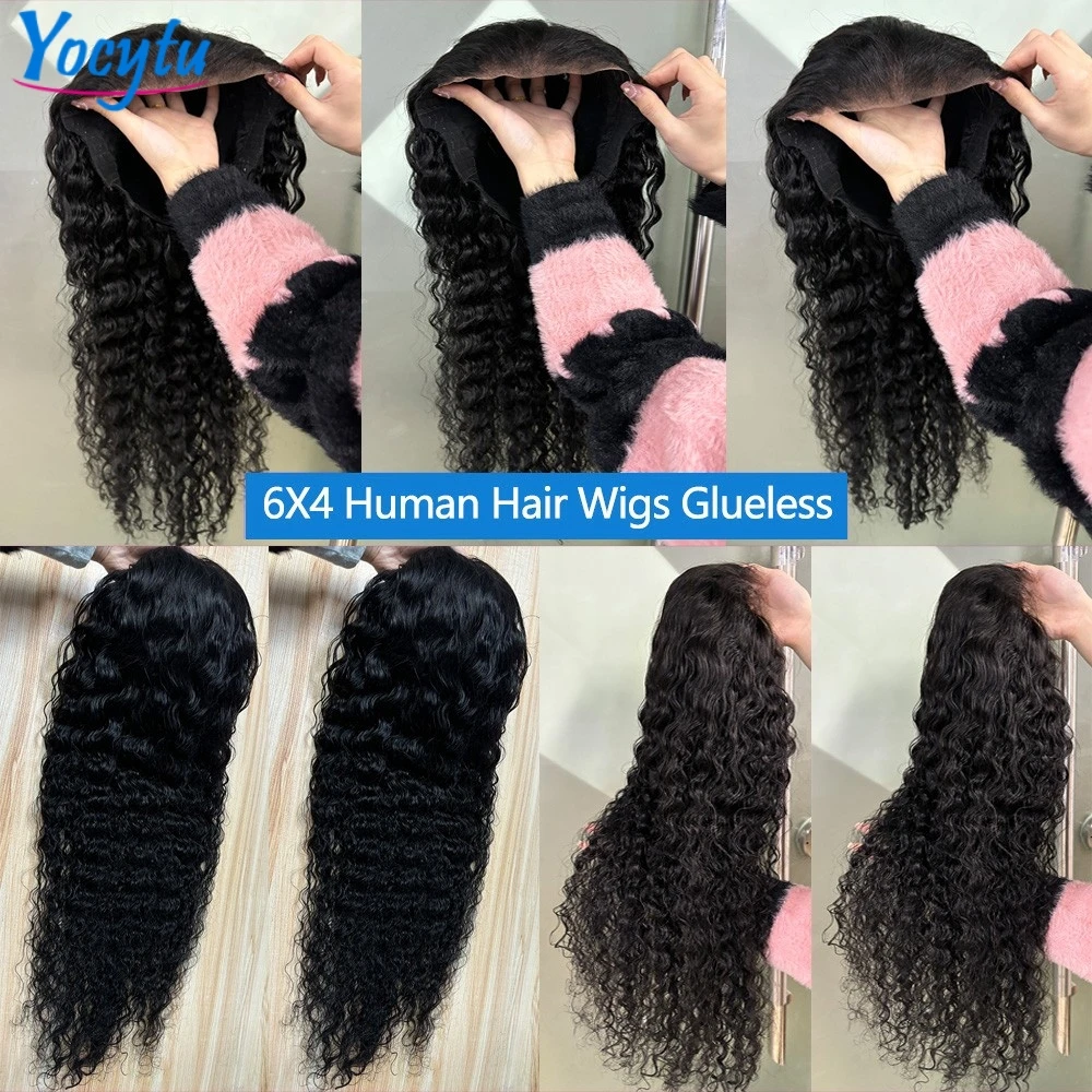 Fotografia 4: YOCYTU Peruca de Cabelo Humano Ondulado 6x4, Pronta para Usar e Sem Cola, 26 28 Polegadas, Densidade 180%, 100% Cabelo Humano