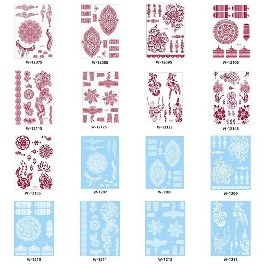 هيئة الفن البني الأحمر الوجه المعصم الرقبة الدانتيل الأبيض الدانتيل وهمية الوشم زهرة وهمية الوشم الحناء لصاقات وشم الوشم المؤقت