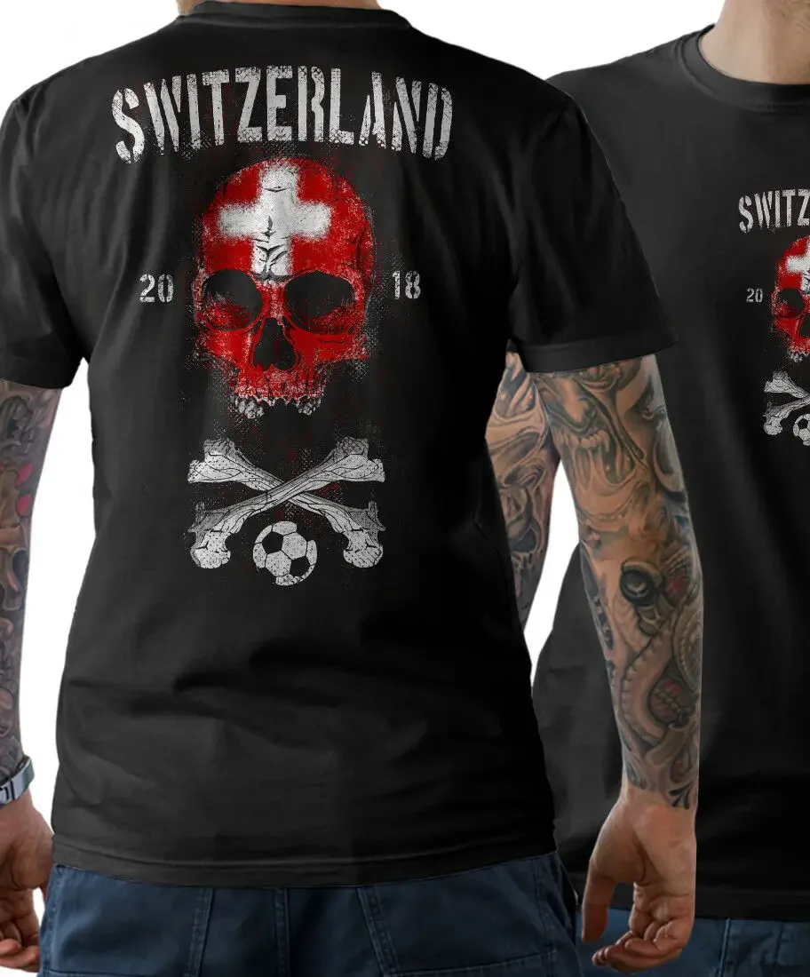 

Schweiz Flag Skull Totenkopf Skull Swiss Football Fans Gift T-Shirt. Summer Cotton Short Sleeve O-Neck Mens T Shirt New S-3XL