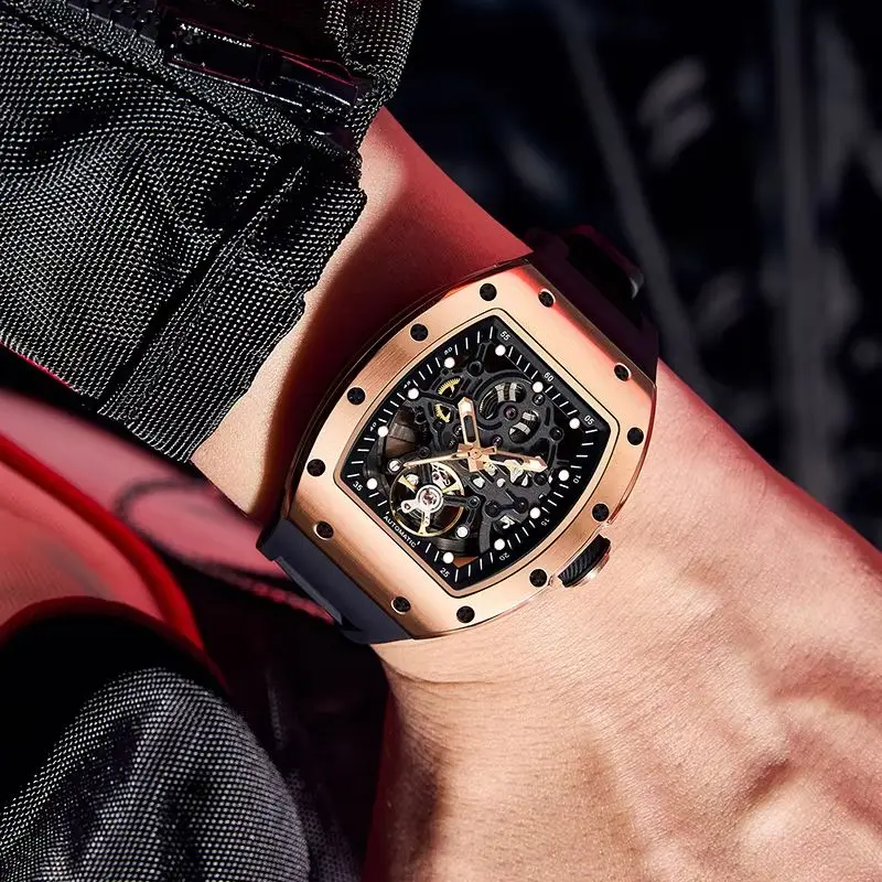 Summer High-End Men's 5ATM onneau Type Hollow Machinery Watch Fine Stainless Steel Cyberpunk Super Clon Wristwatch High Quality