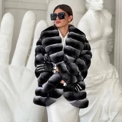 Casaco de pele de coelho real para mulheres, Jaqueta Natural Rex Rabbit Fur, Roupas de inverno, Moda nova