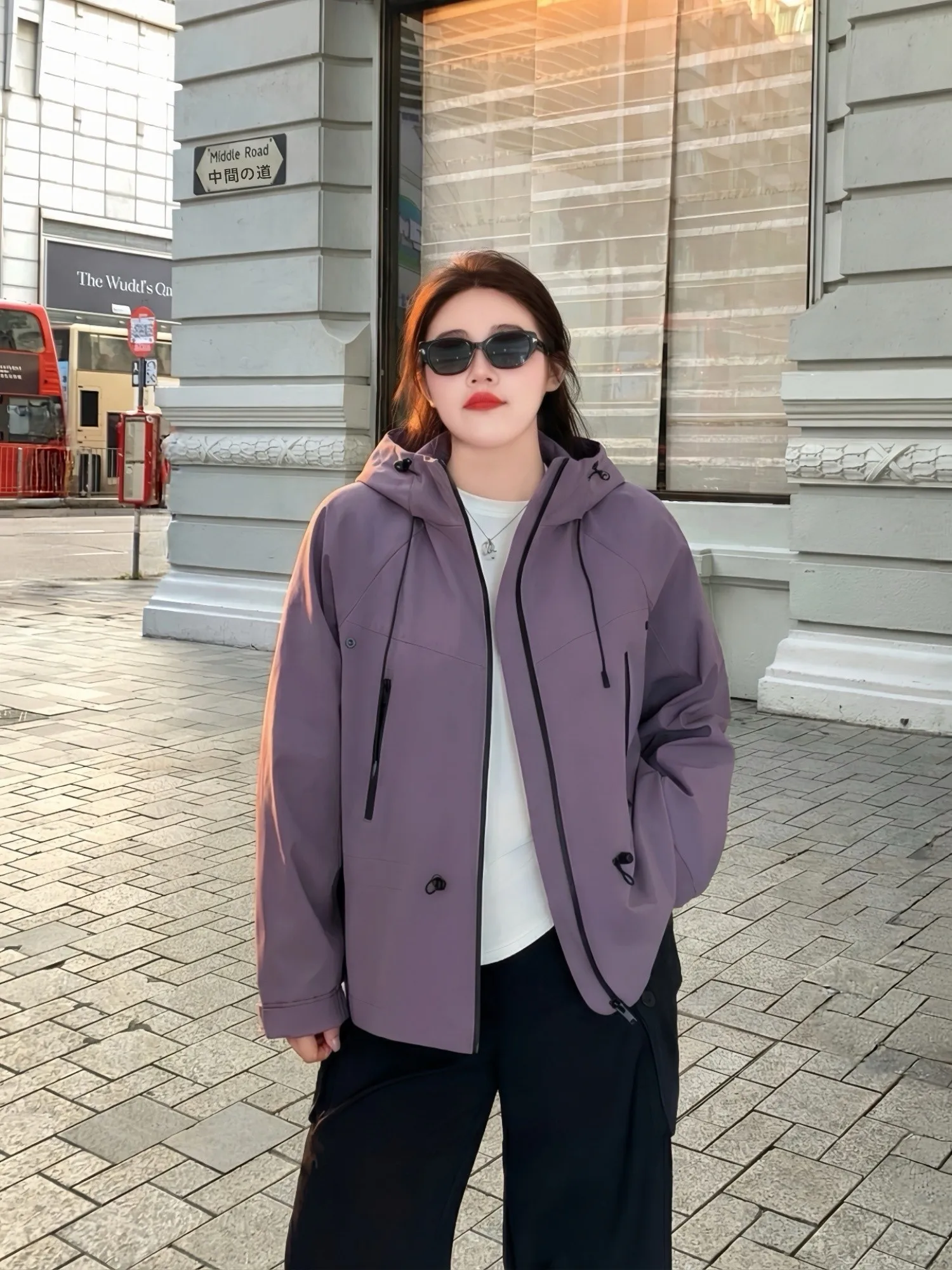 

plus Size Women's Spring Jacket Hooded Fashionable Outdoor Loose Meat Covering Coat Casual Simple Style Polyester Fiber
