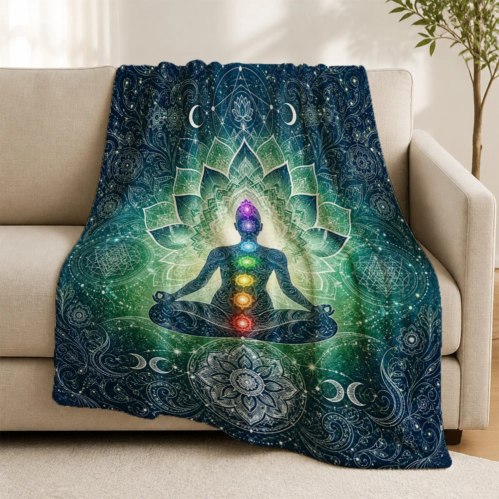 Bohemian Chakra Yoga Meditation Lotus Throw Blanket Spiritual Mandala Cozy Lap Throw for Boho Home Decor Gifts