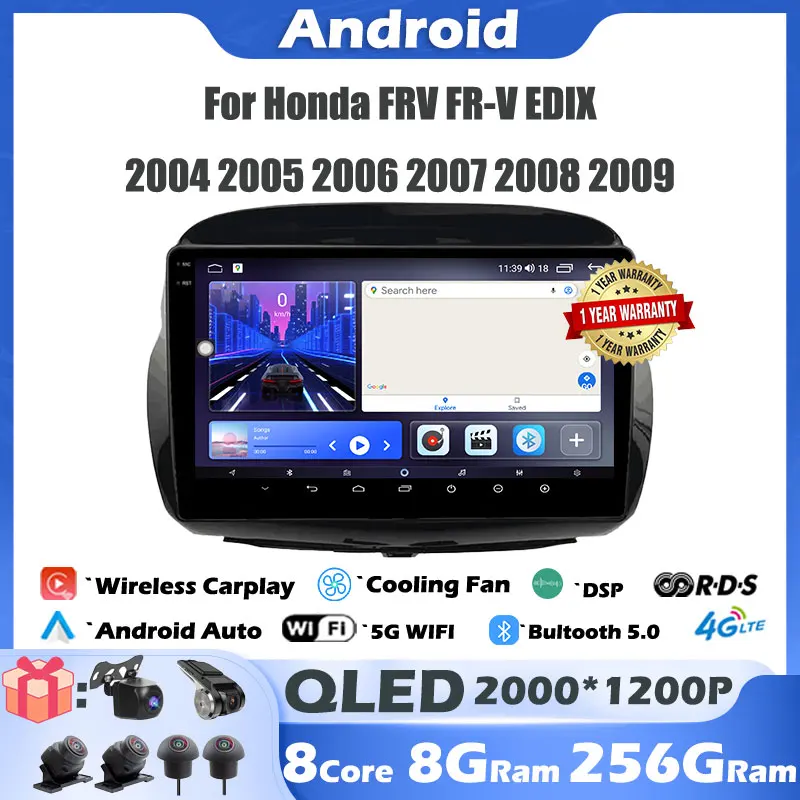 

10-дюймовый Android 14 для Honda FRV Edix 2004-2009 4G автомобильный радиоприемник мультимедийный видеоплеер GPS CarPlay головное устройство стерео