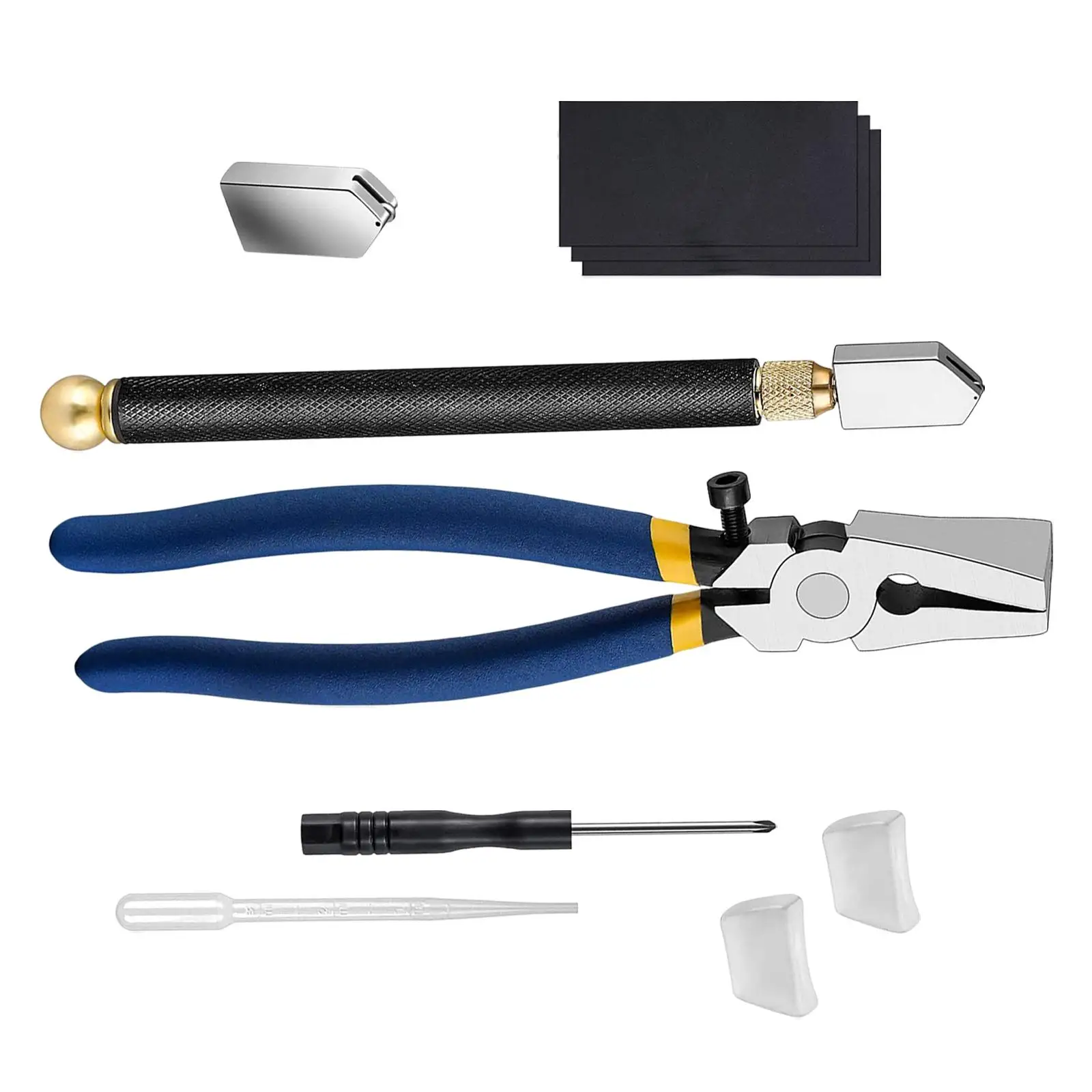 10Pcs Heavy Duty Glass Cutting Tool Kit and Oil Dropper Glass Running Plier for Fusing