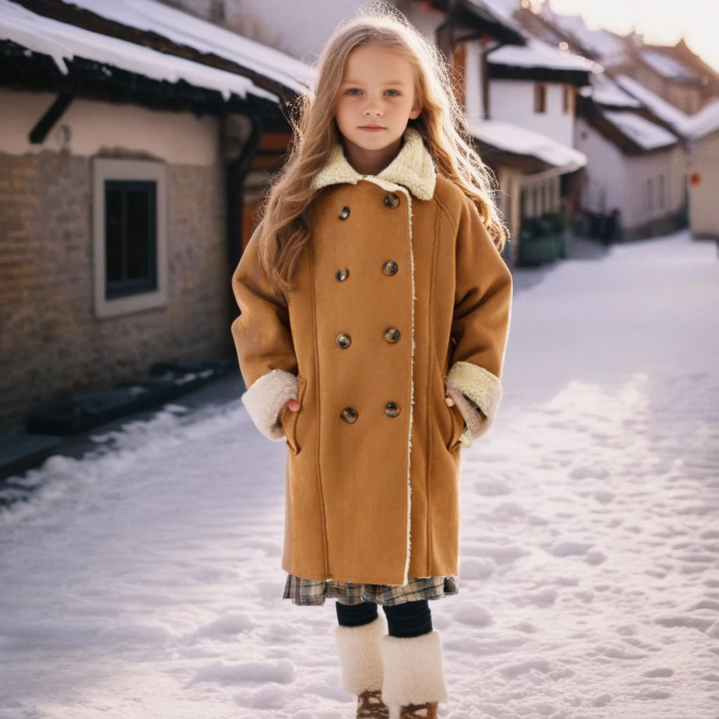

Girls Suede Faux Lamb Coat Mid-Long Plush Jacket Stand Collar Winter Warm Fleece Lined Jacket for Kids Casual Fashion Outerwear