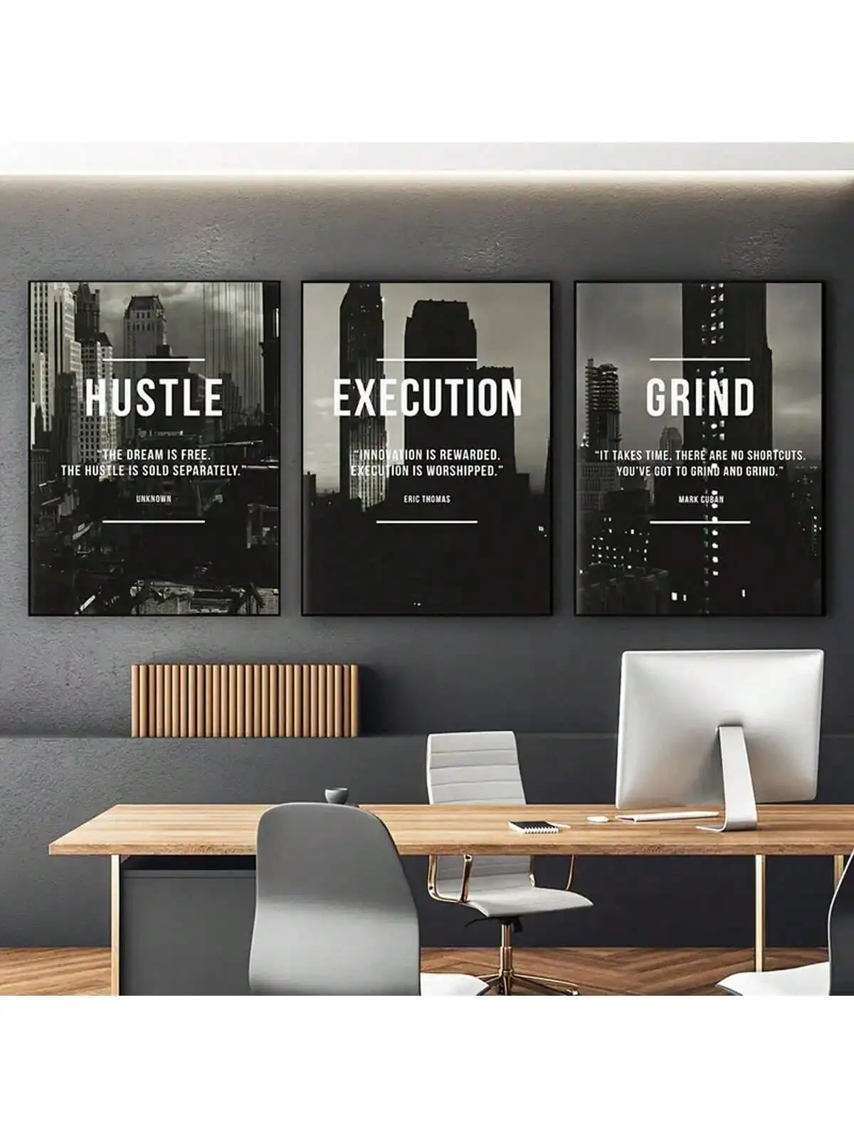 3pc  Modern Abstract Hustle Grind Execute Wall Art, Motivational Home Office Canvas Painting Art, For Living Room Cuadros Decor,
