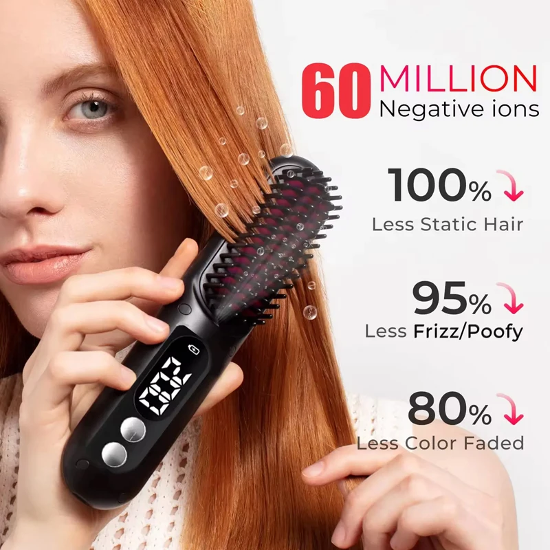 جديد صغير محمول 3200 4500 Mah 60 مليون الأيونات السالبة فرشاة شعر كهربائية لاسلكية 2 في 1 فرشاة ساخنة للشعر المستقيم المجعد