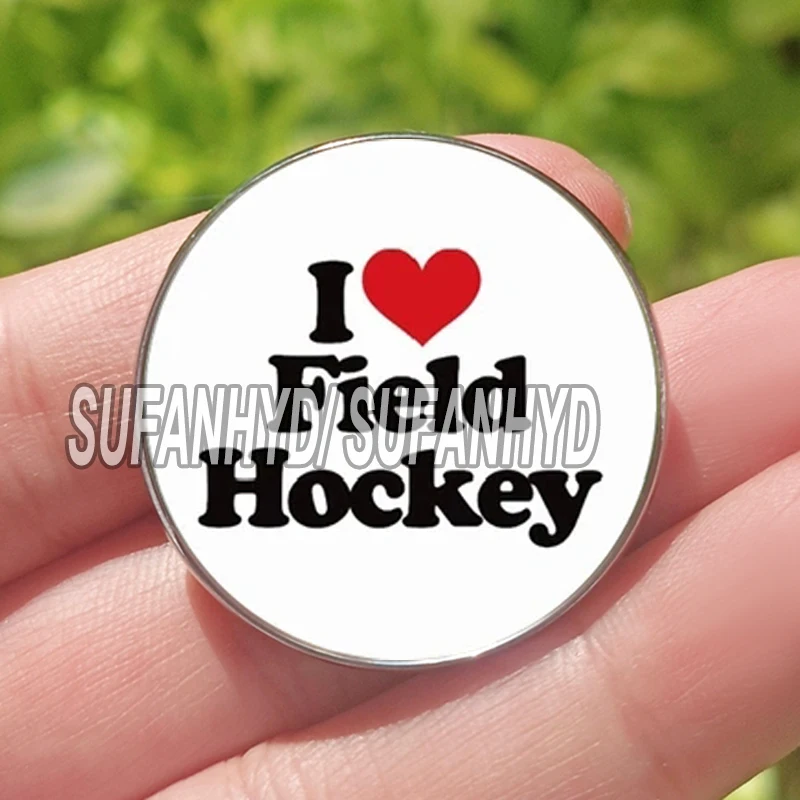 Stainless Steel I Love Hockey Brooch Field Hockey for Backpack Popular Sport Jewelry Women Men Pins