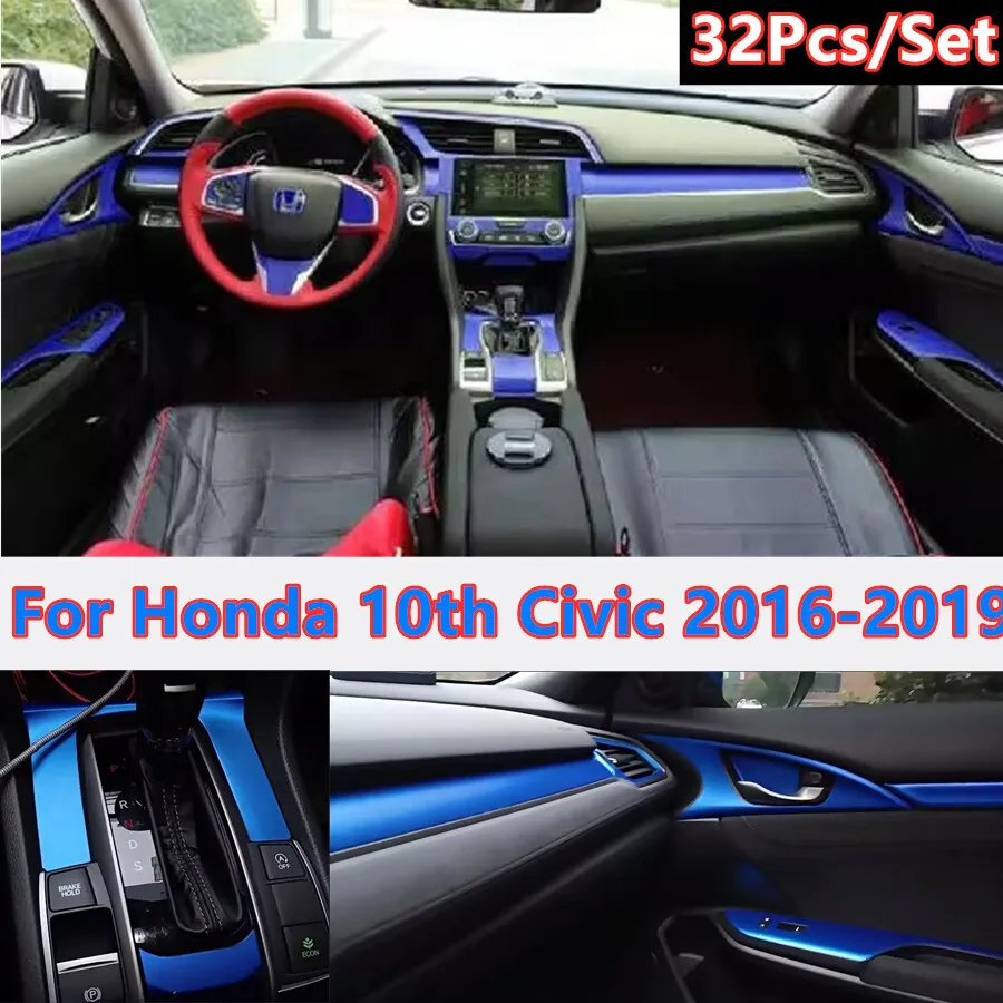 

32 шт. синие наклейки на внутреннюю панель, наклейки, чехол для Honda 10th Civic 2016-2019