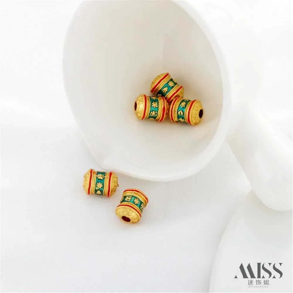 18K Gold Color Matte Gold Copper Coins Six-character Proverbs Auspicious Eight Treasures Beads Separation DIY Beading Accessorie